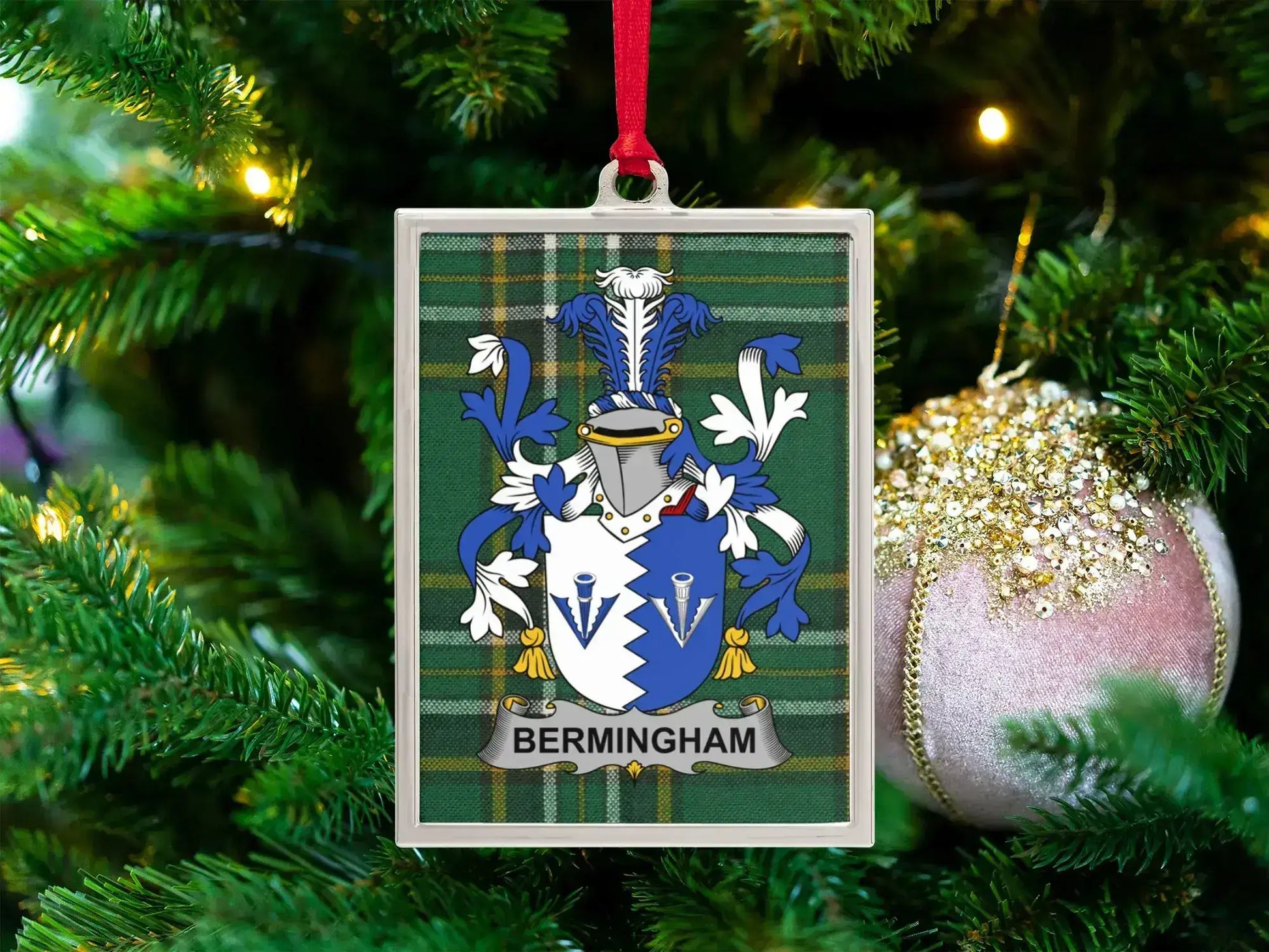 Birmingham Family Crest Plaid Christmas Ornament product