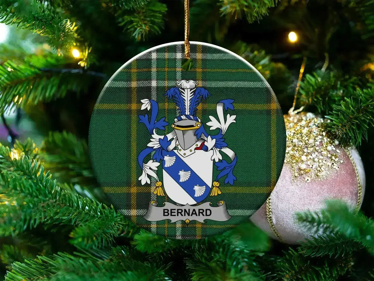Bernard ceramic family crest Christmas ornament