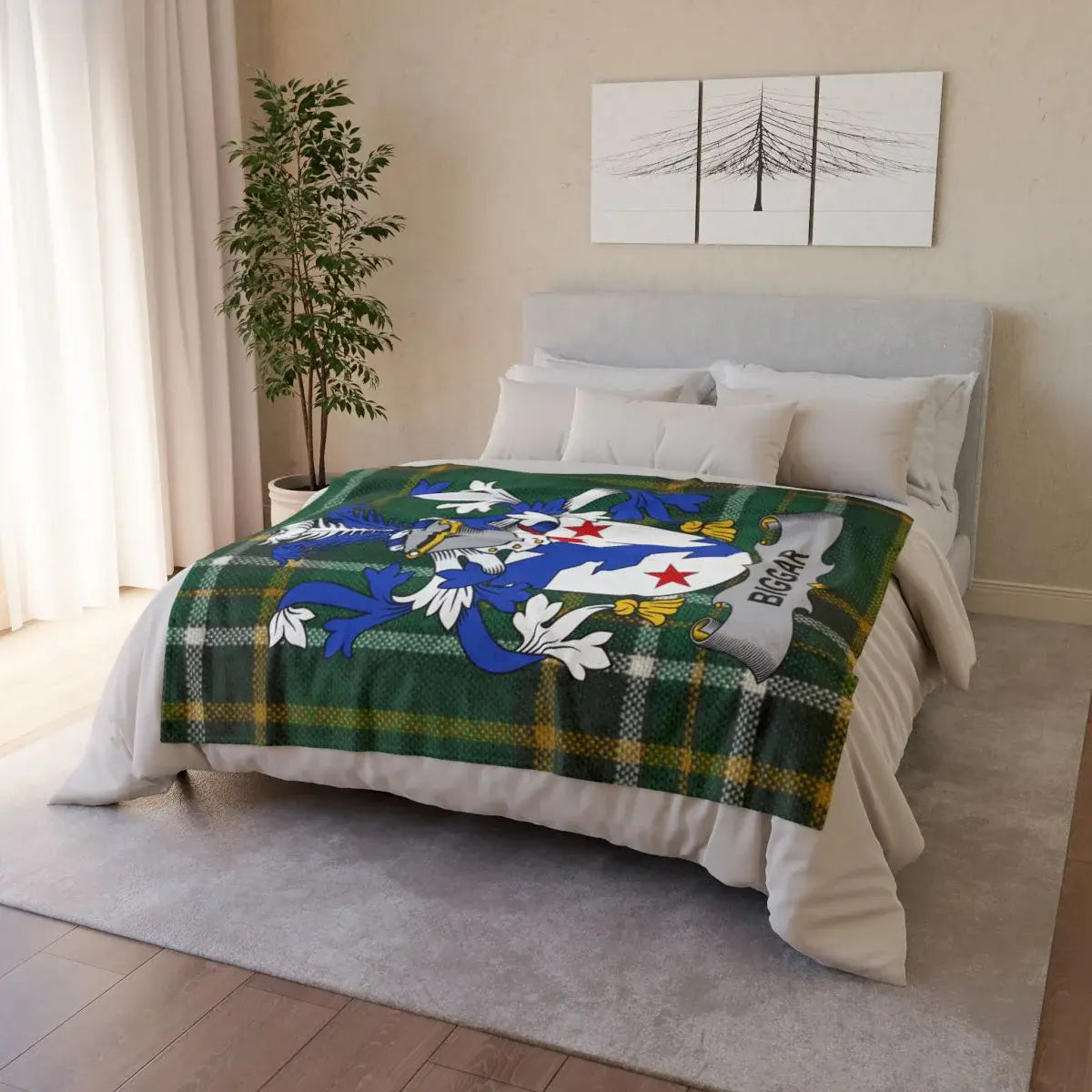Custom Family Crest Plaid Blanket with Personalized Name