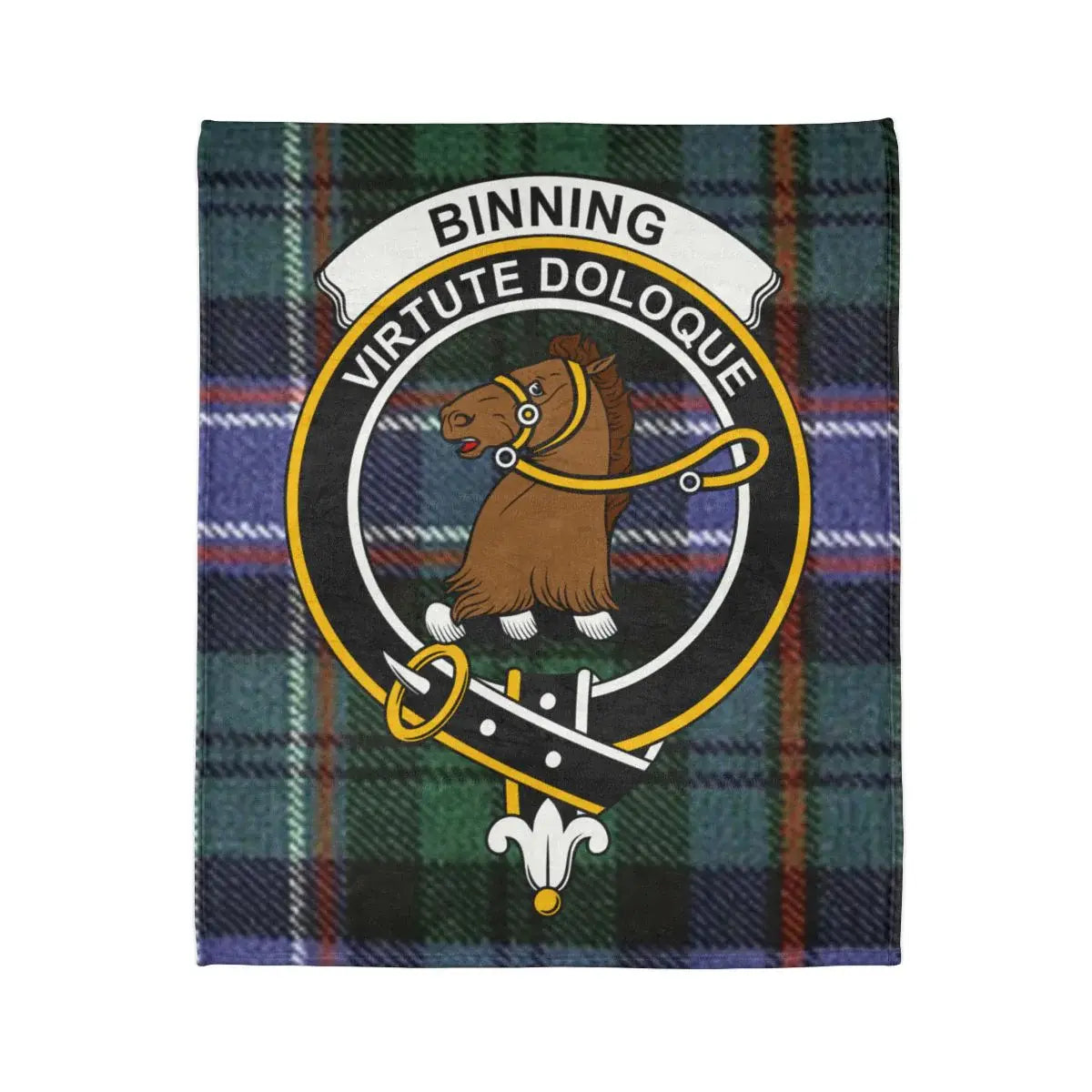 Binning Virtute Doloque Plaid Blanket with Bear Crest