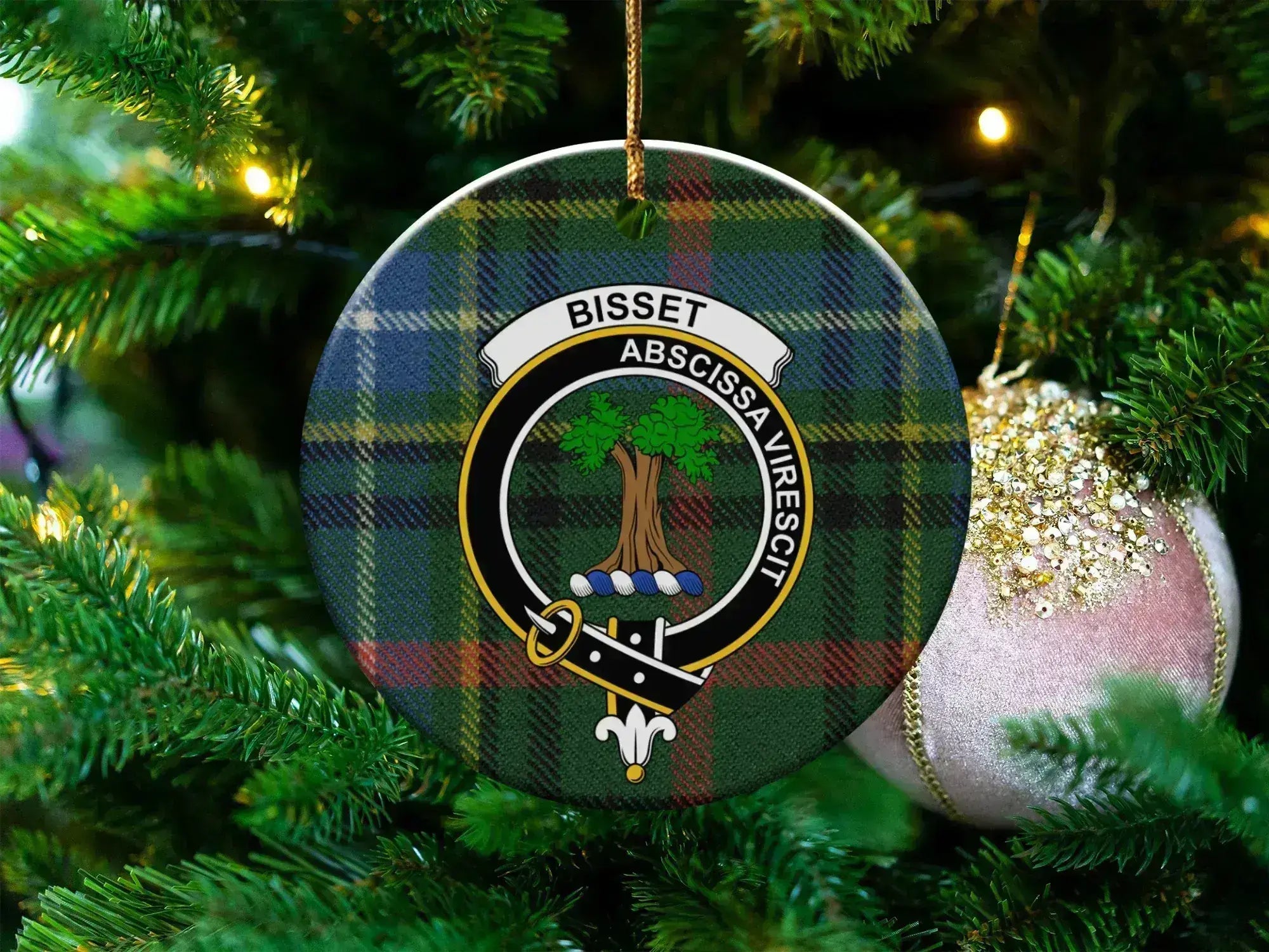 Bisset Tartan Crest Christmas Tree Hanging Ornament product