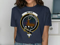 Blair clan crest tee in royal blue — tartan design inspired by Scottish ancestry, cotton fit