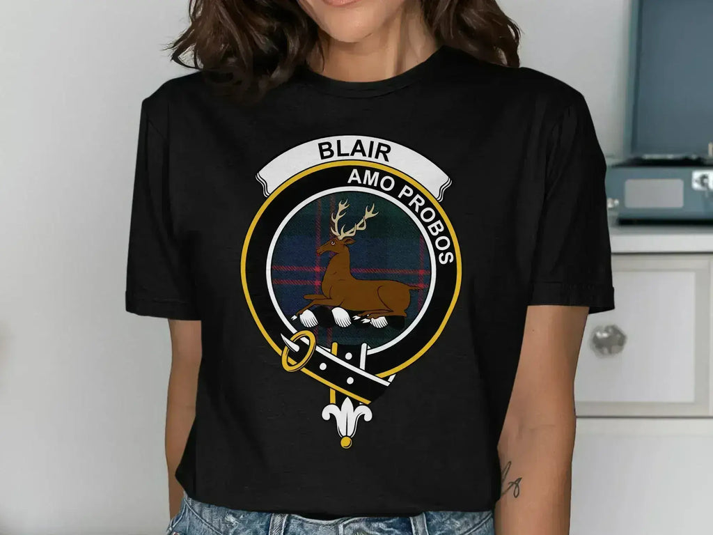 Blair clan crest emblem tee in forest green — Amo Probos design, unisex cotton fit