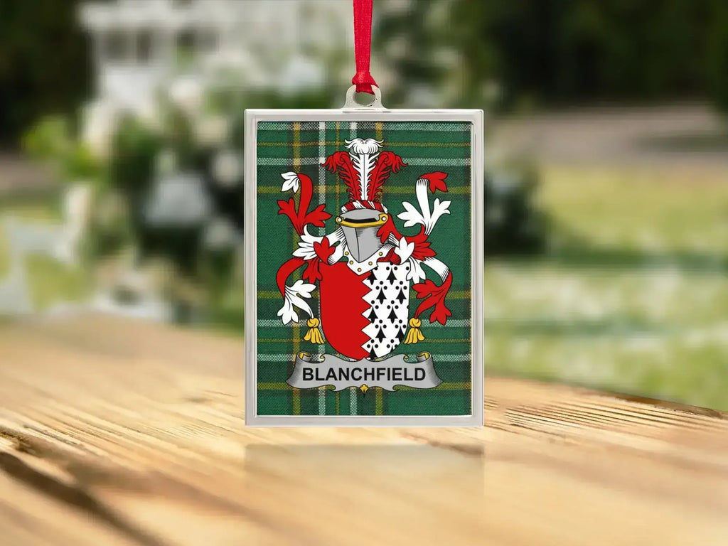 Blanchfield Family Crest Square Glass Ornament product