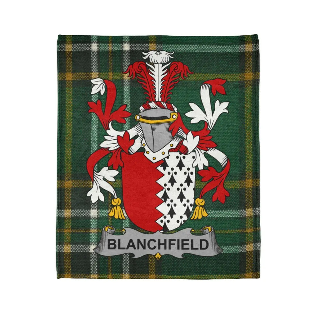 Blanchfield Family Crest Green Plaid Throw Blanket