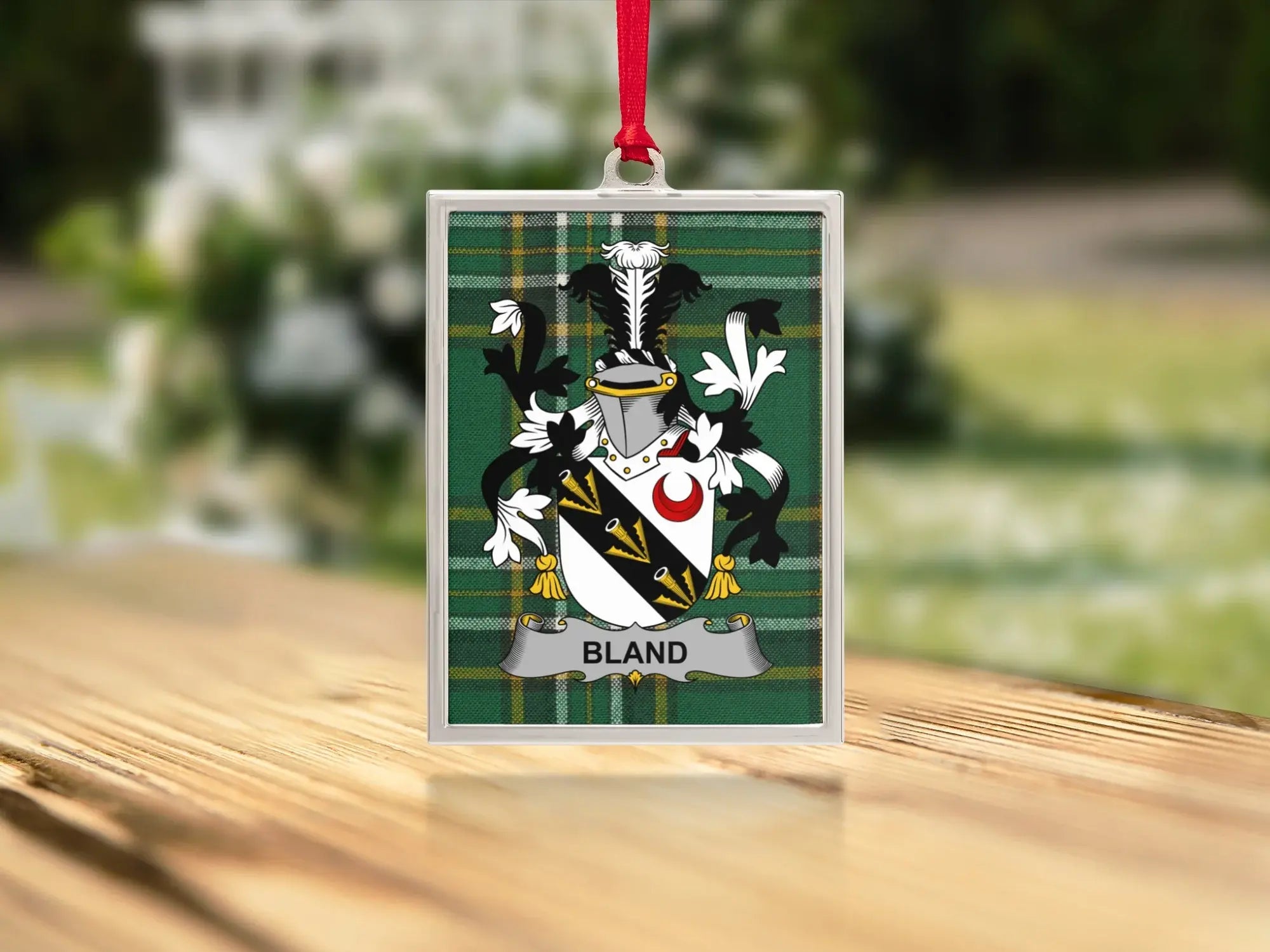 Bland Family Crest Striped Rectangular Holiday Ornament product
