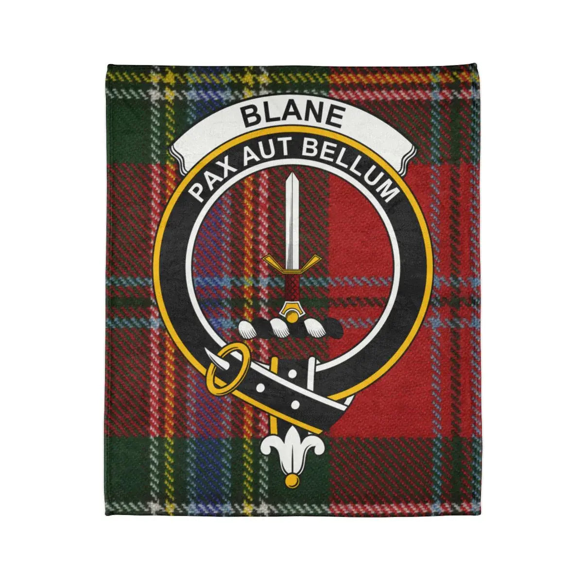 Blane Pax Aut Bellum Plaid Blanket Throw with Sword and Shield Design