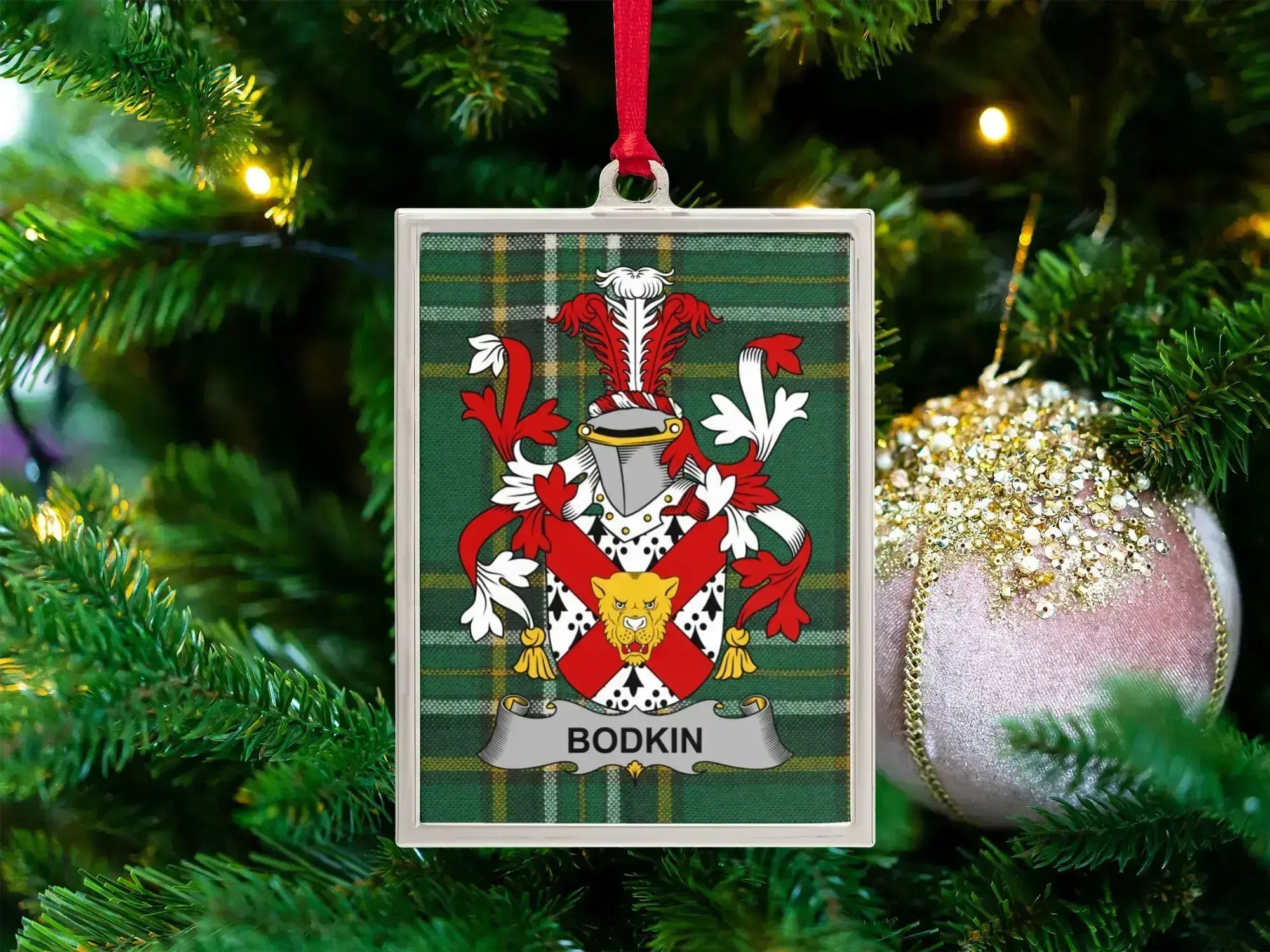 Bodkin Family Crest Plaid Pattern Christmas Ornament product