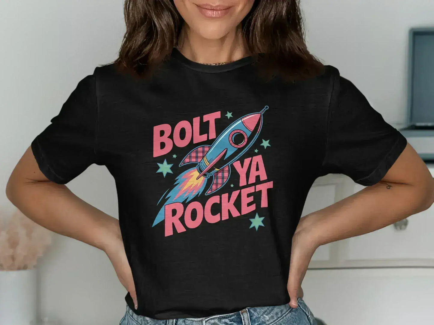 Bolt Ya Rocket Graphic Black T-shirt product type