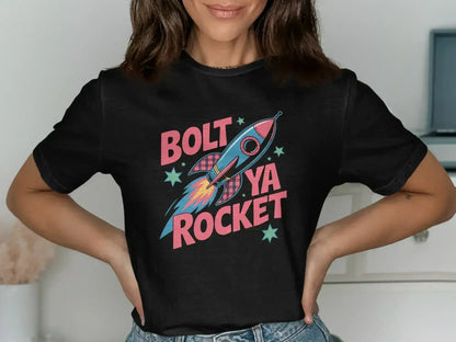Bolt Ya Rocket Graphic Black T-shirt product type