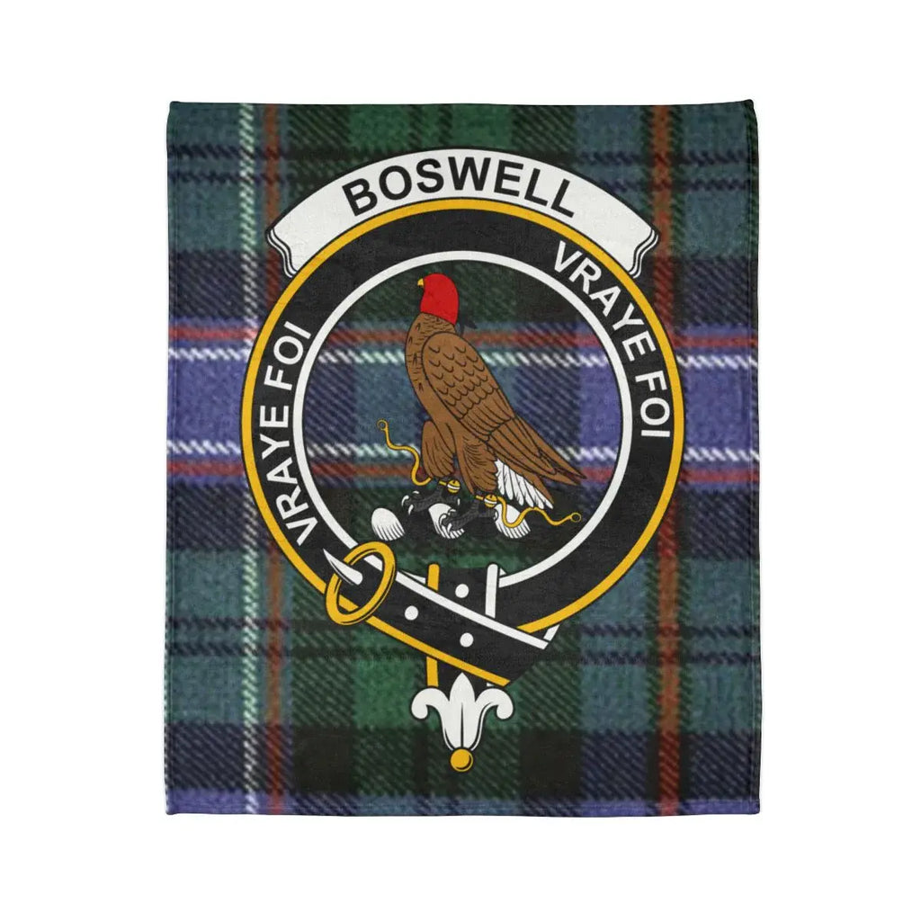 Clan Boswell vraye foi crest throw blanket — tartan design on polyester