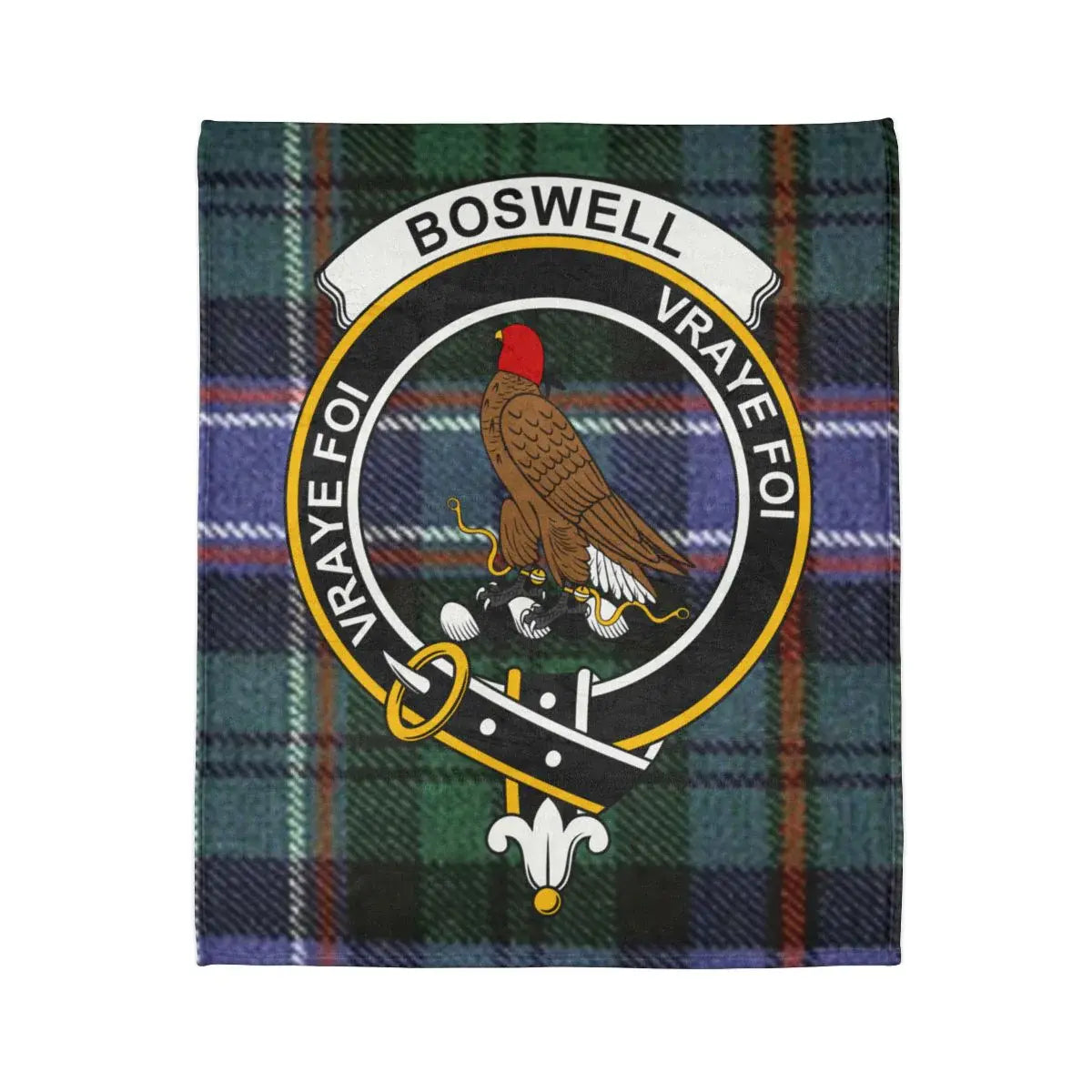 Clan Boswell vraye foi crest throw blanket — tartan design on polyester