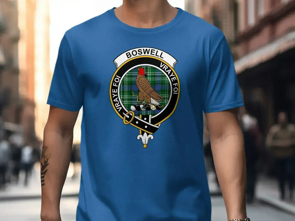Boswell t-shirt & sweatshirt with clan crest design — styled view