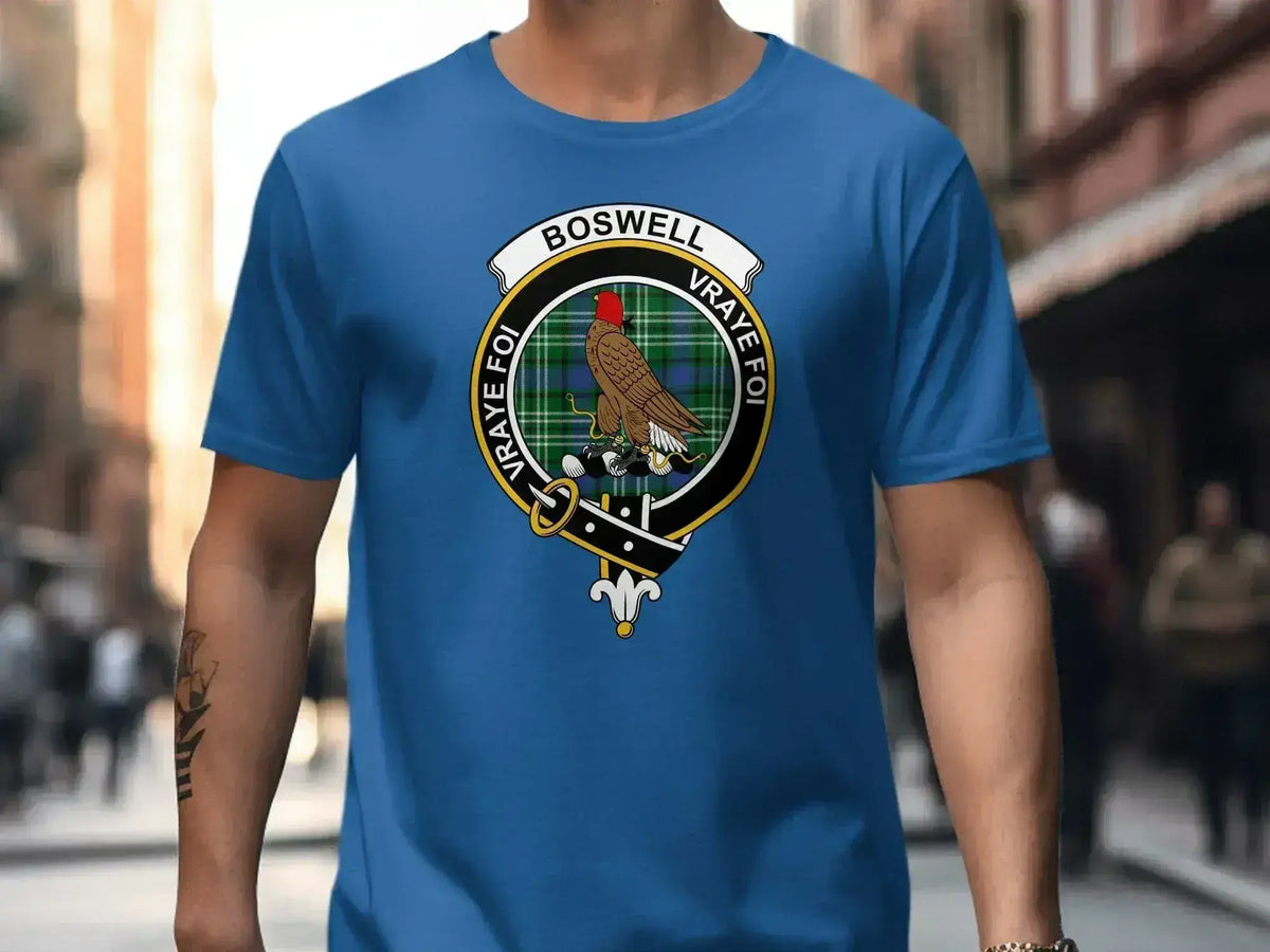 Boswell t-shirt & sweatshirt with clan crest design — styled view