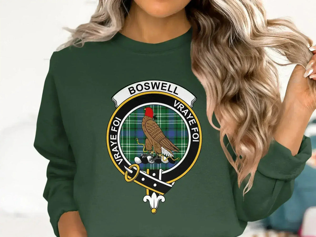 Boswell t-shirt & sweatshirt with clan crest design — close-up detail