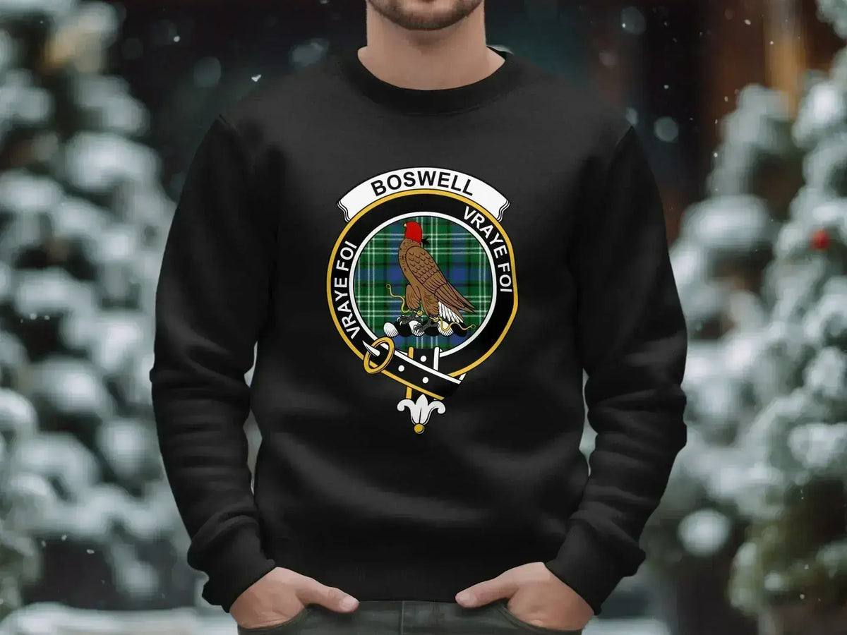 Boswell clan crest crewneck sweatshirt — black, ribbed cuffs