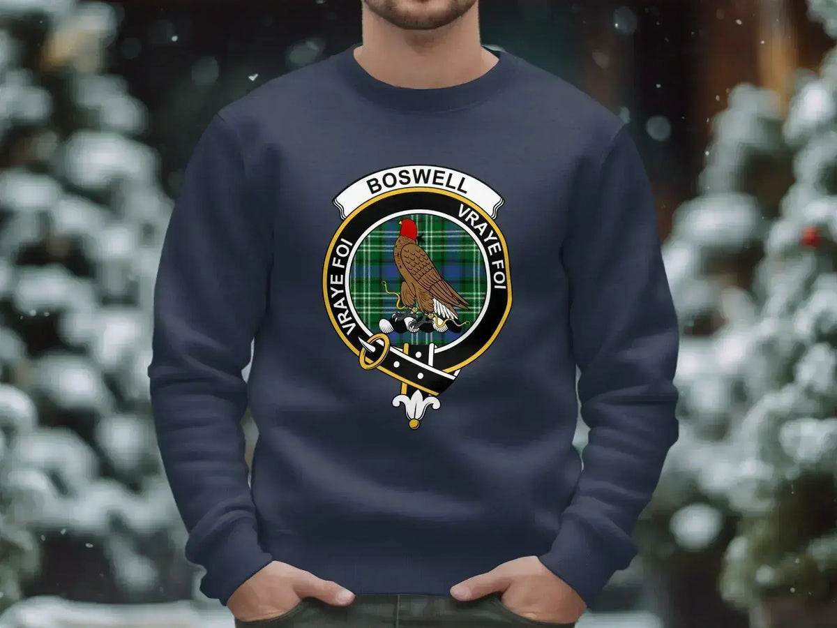 Boswell crest emblem sweatshirt for clansmen — forest green, sizes S to 3XL
