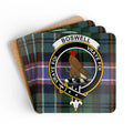 Boswell Scottish clan crest tartan coaster — glossy cork, 3.75 inch square