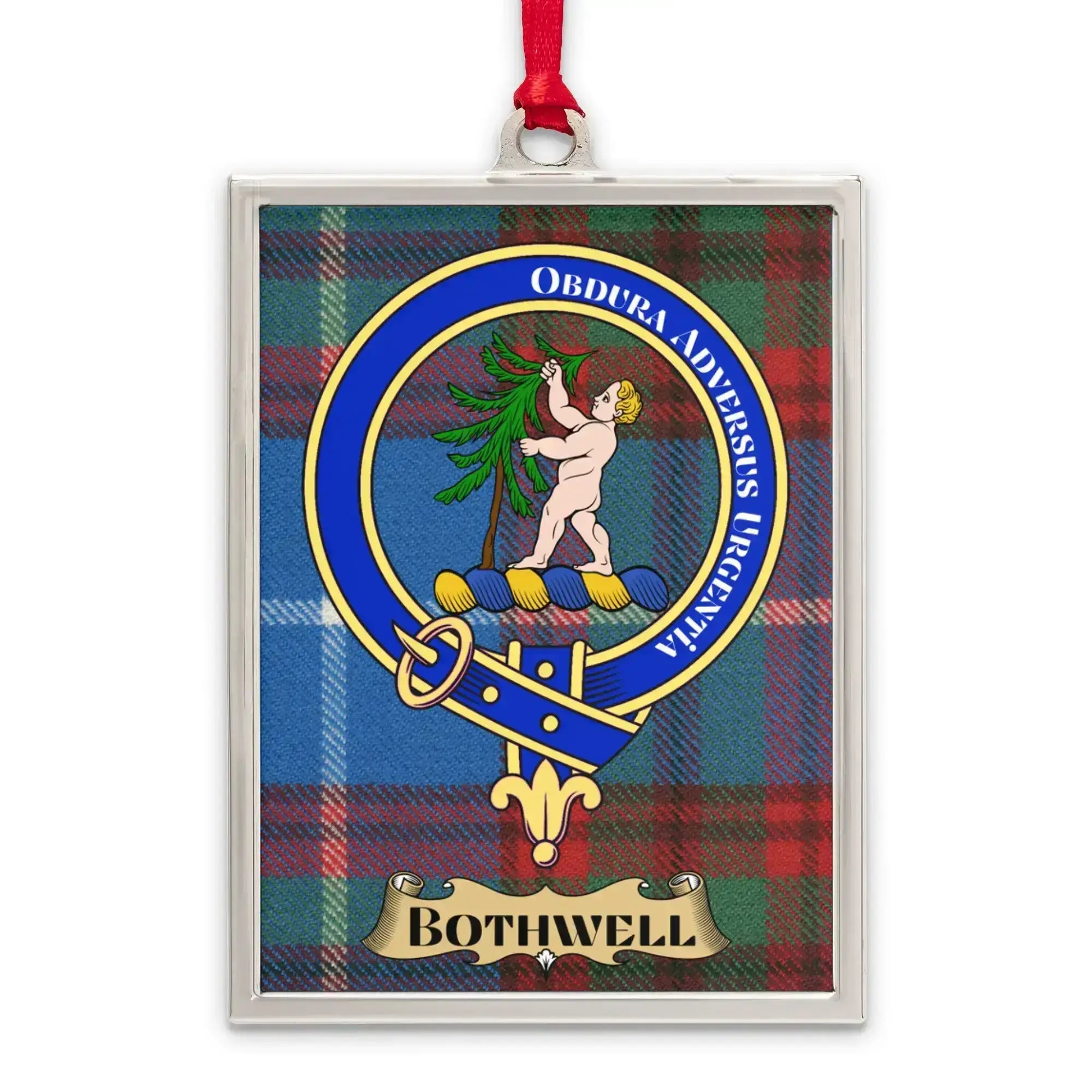 Bothwell Clan Crest on Tartan Background Hanging product