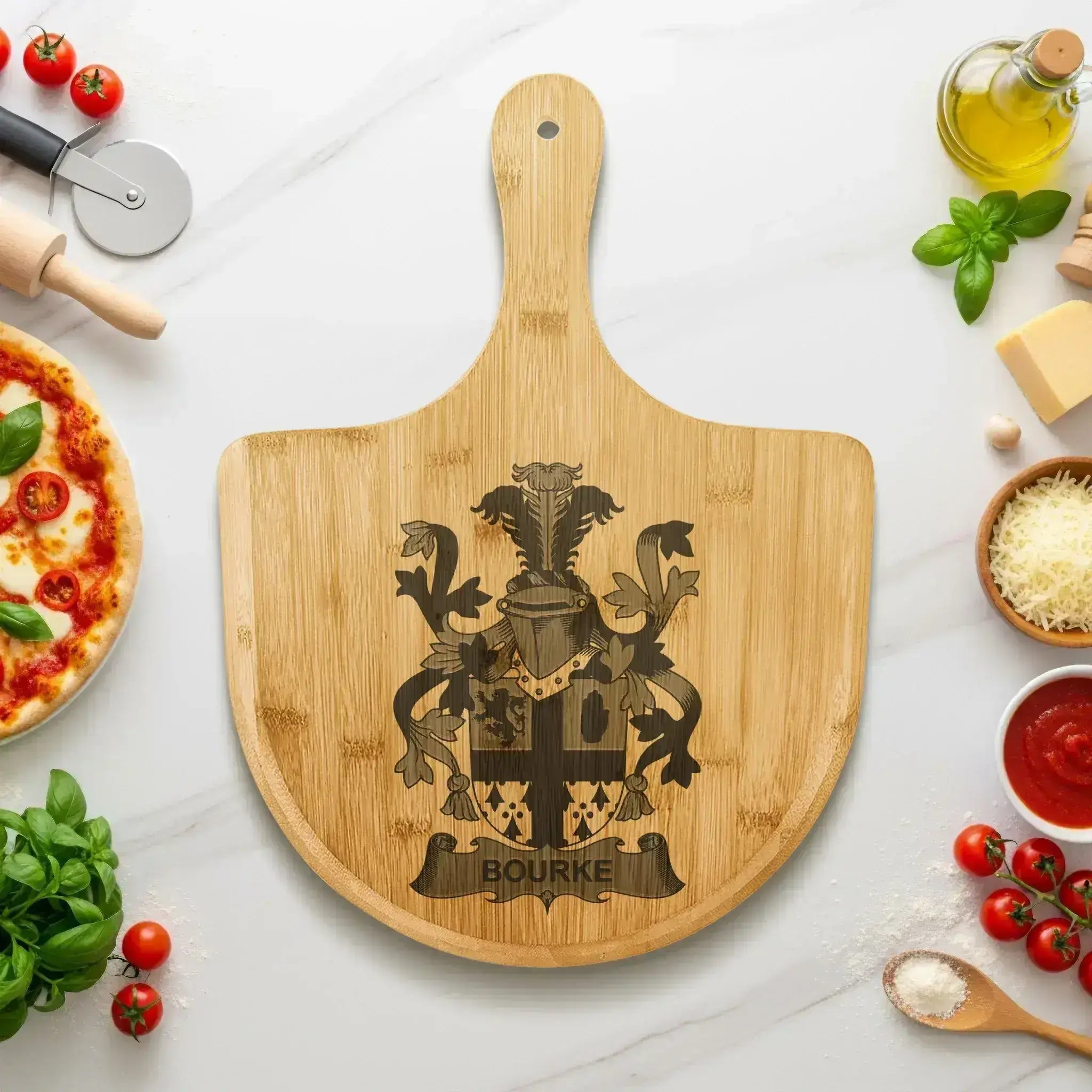 Personalized Bourke Family Crest Pizza Cutting Board product
