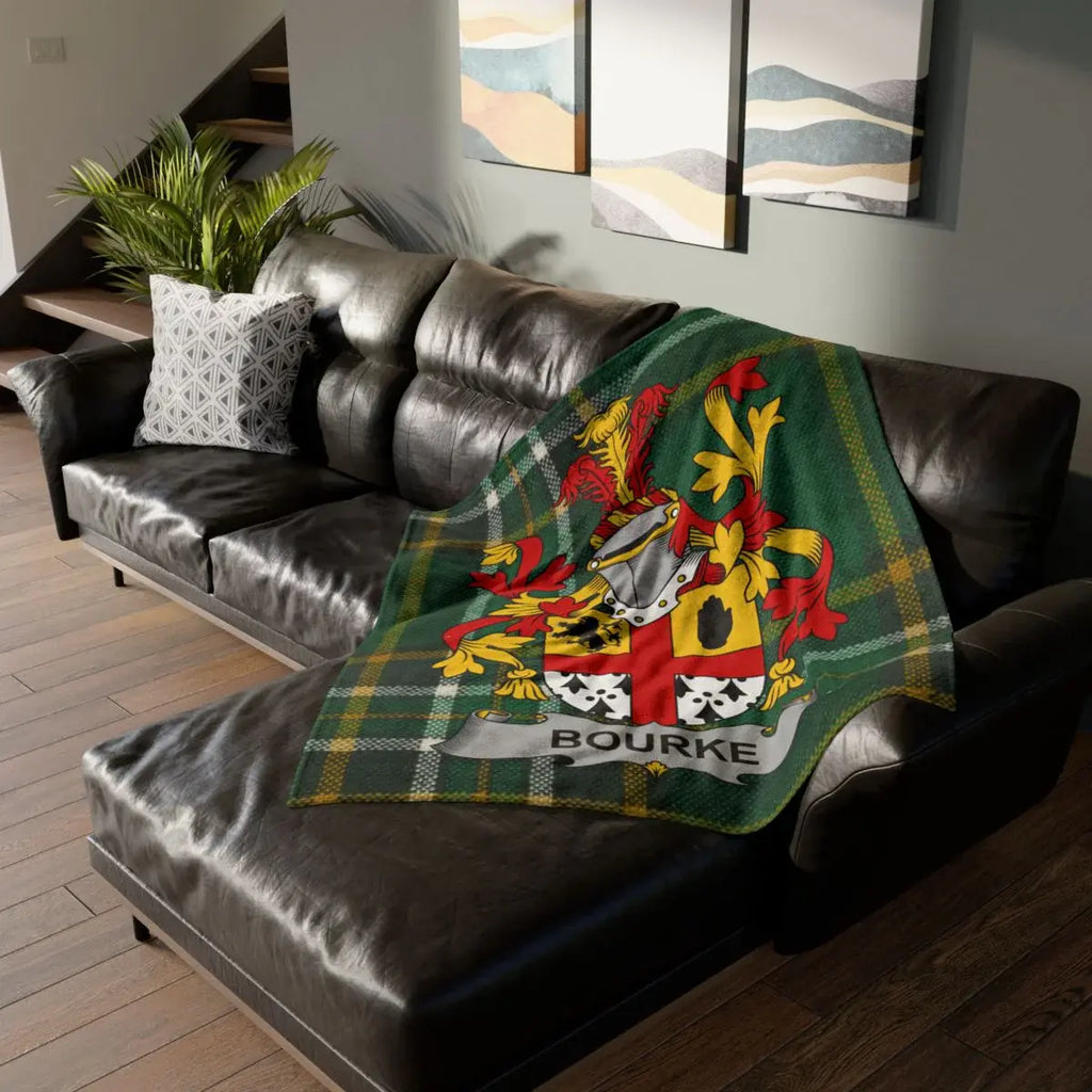 Personalized Bourke Family Crest Sofa Throw Blanket