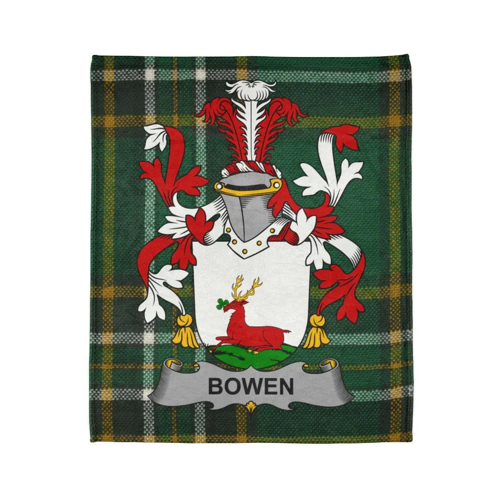 Bowen Family Crest on Tartan Pattern Blanket