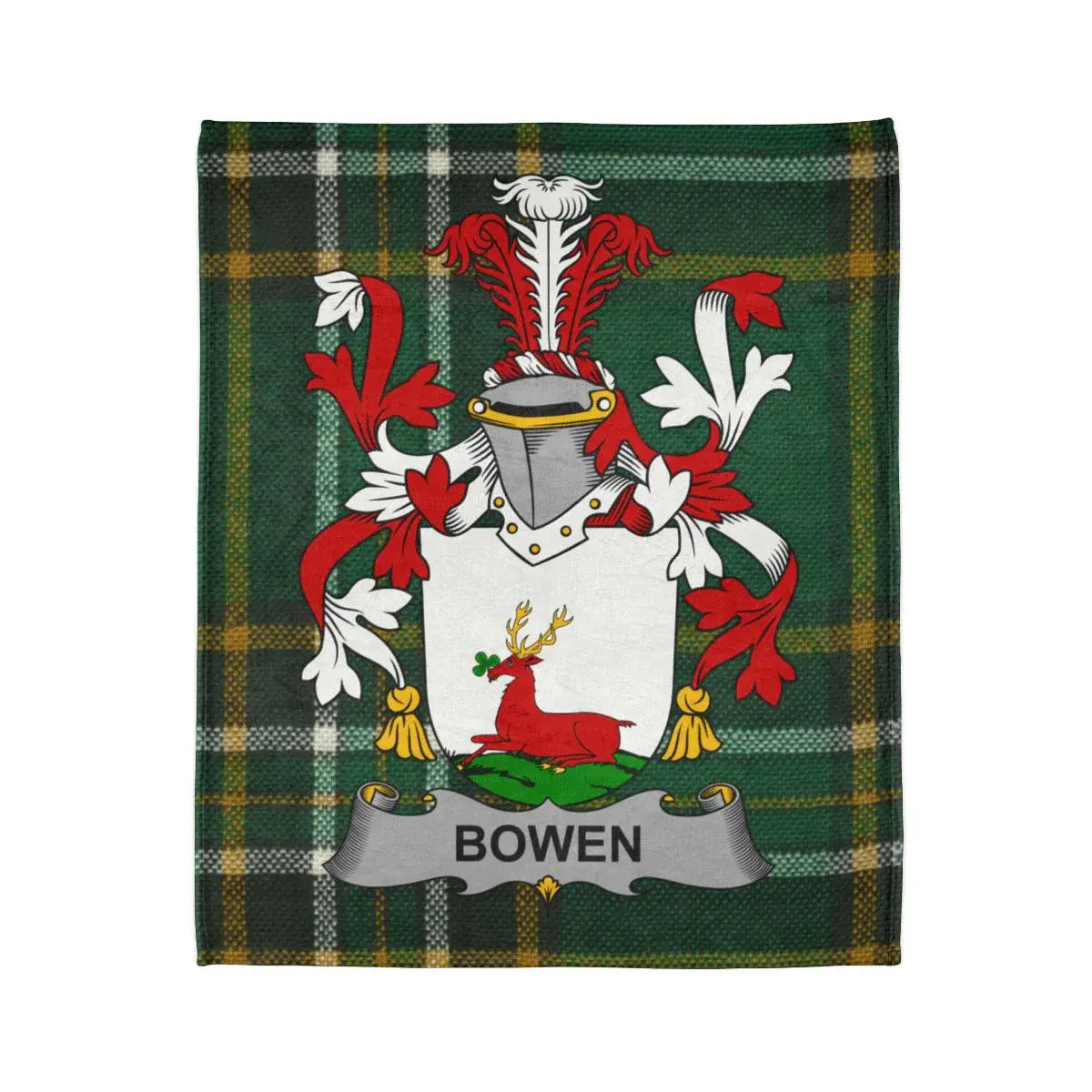 Bowen Family Crest on Tartan Pattern Blanket