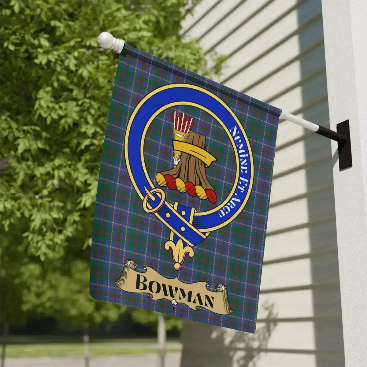 Bowman clan crest tartan garden flag for outdoor display