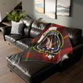 Boyd clan crest tartan printed throw blanket on sofa — 50x60 polyester, red and green design