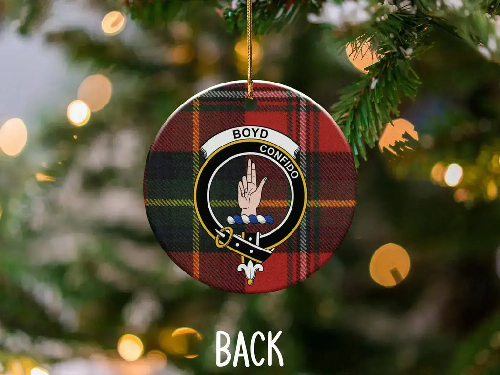 Boyd clan Christmas ornament double-sided — 3-inch glossy ceramic with ribbon hanger