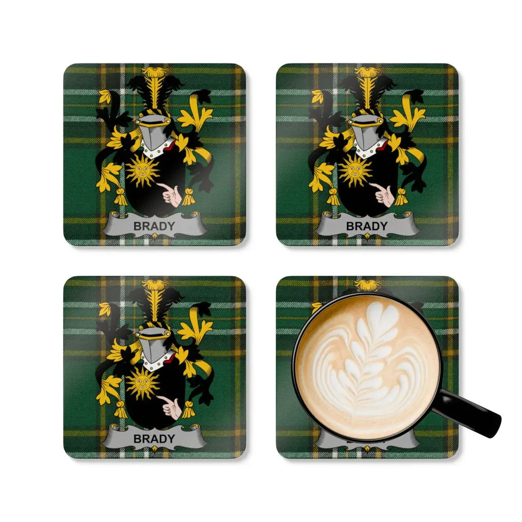 Personalized Coat of Arms Green Plaid Coaster Set product type