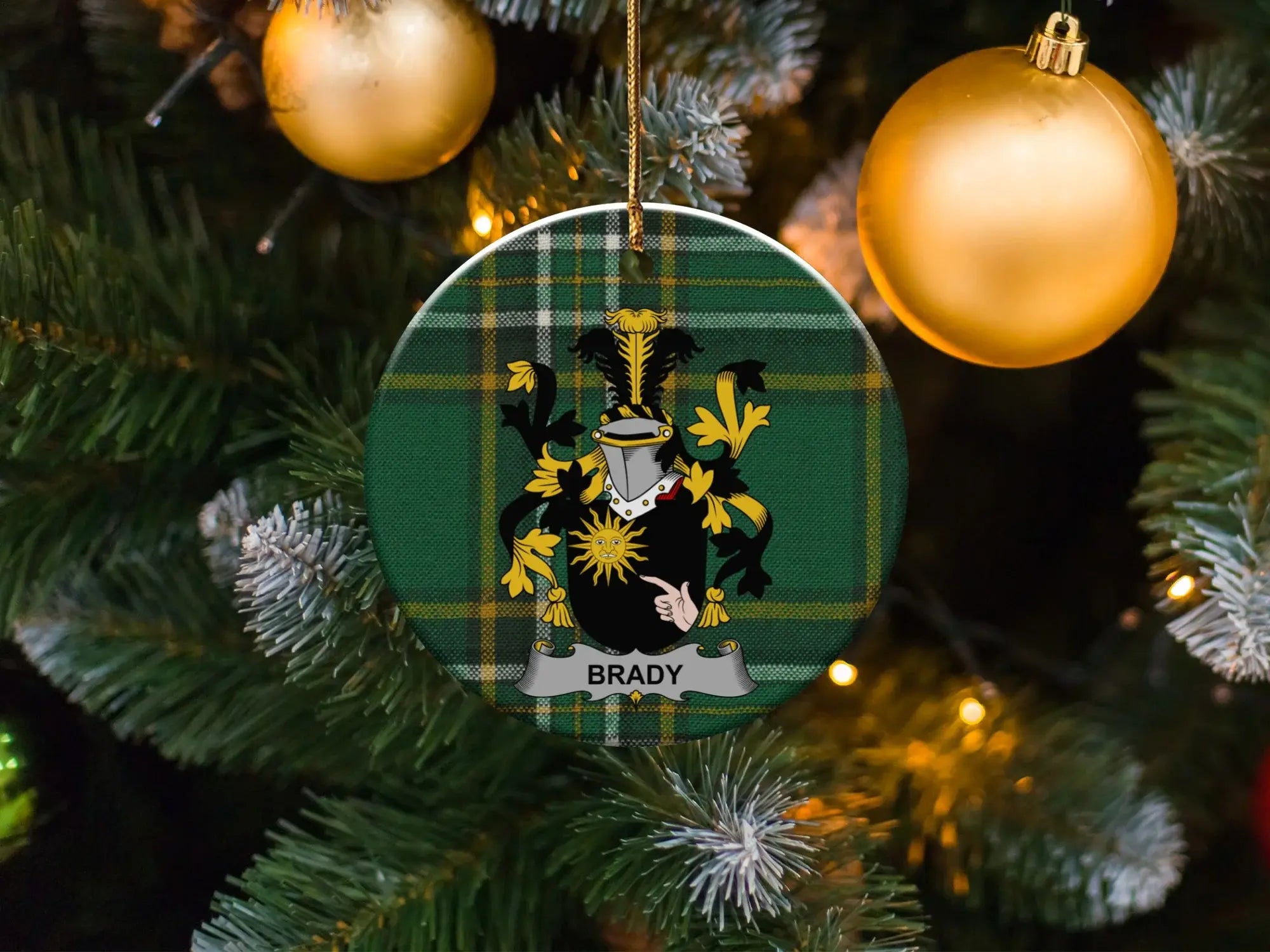 Personalized Family Crest Plaid Christmas Ornament product type