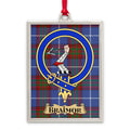 Braimor tartan-background crest ornament shown as a Scottish heritage keepsake gift
