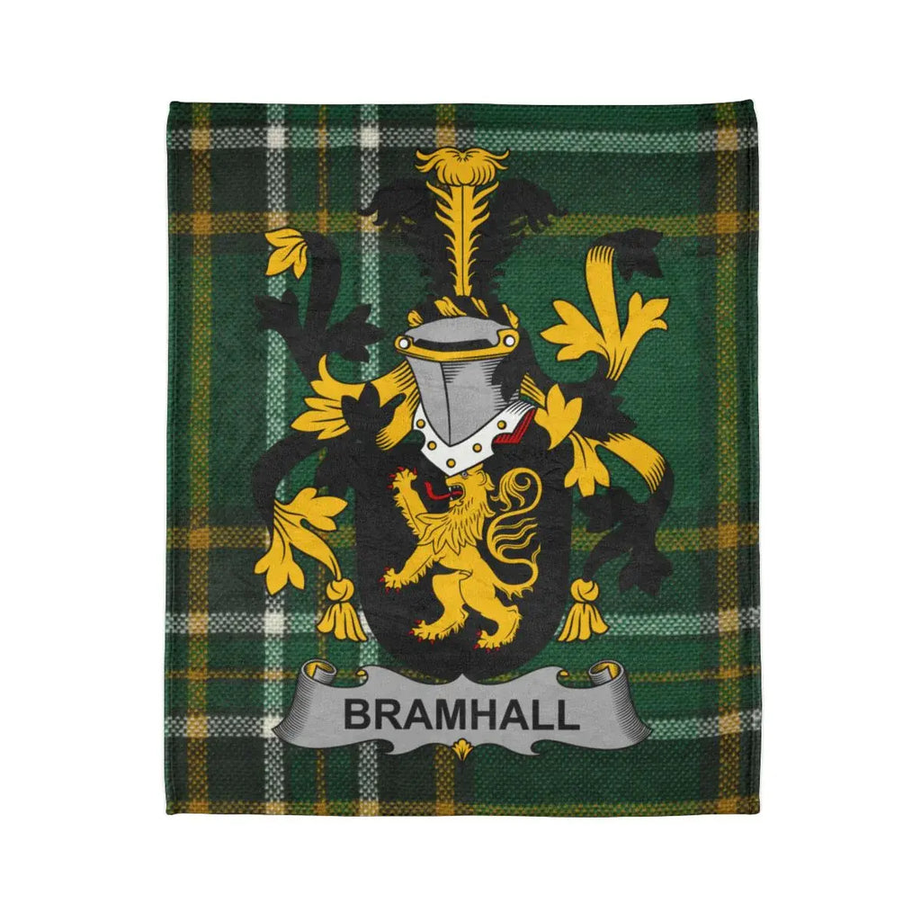 Bramhall Crest on Green Plaid Background Blanket