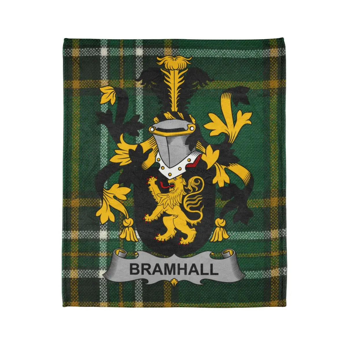 Bramhall Crest on Green Plaid Background Blanket
