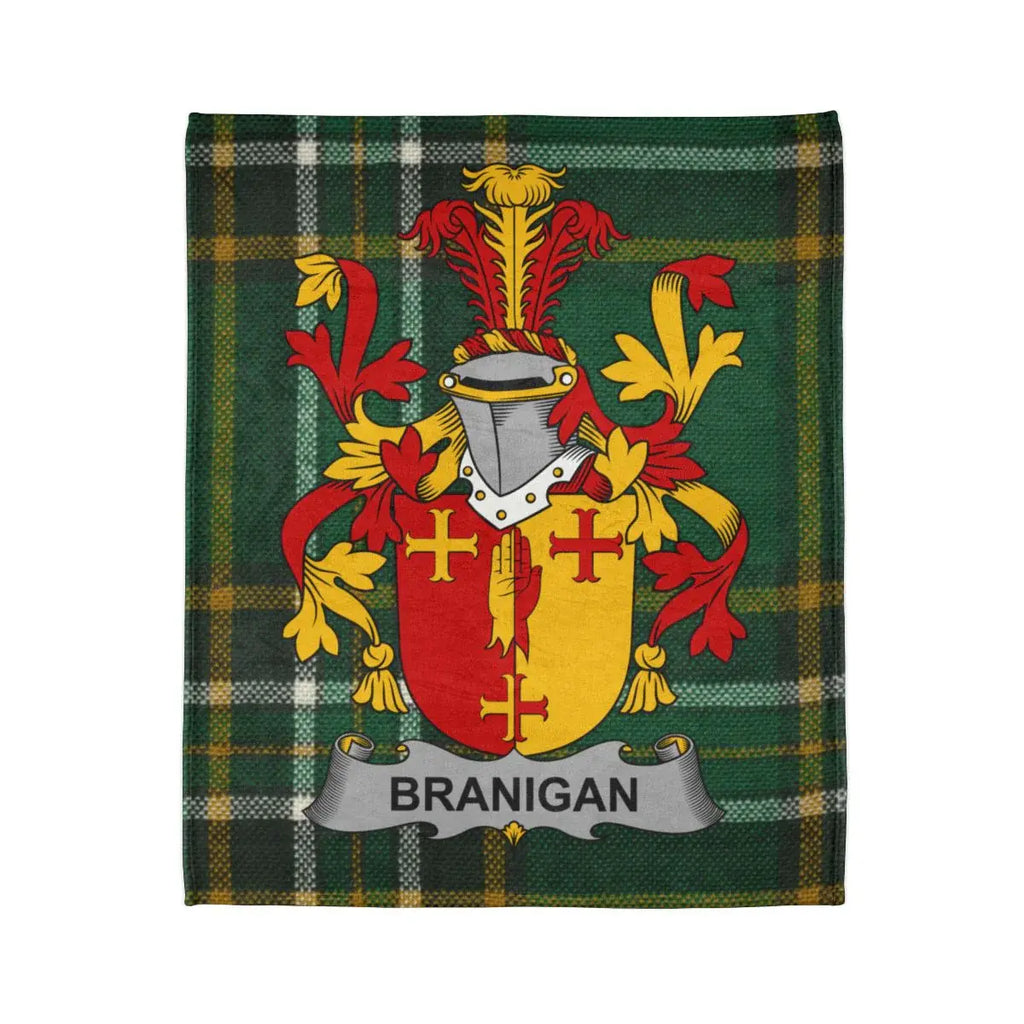 Branigan Family Crest Green Tartan Blanket