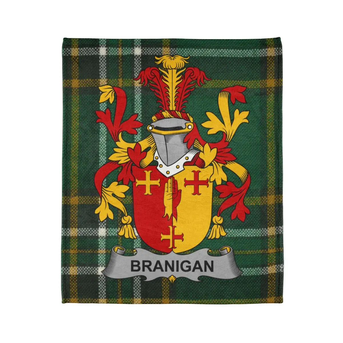 Branigan Family Crest Green Tartan Blanket