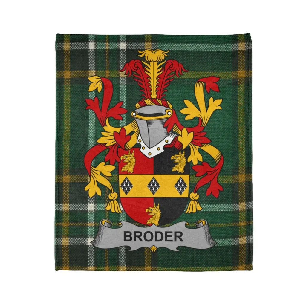 Custom Broder Family Crest Green Plaid Sherpa Blanket