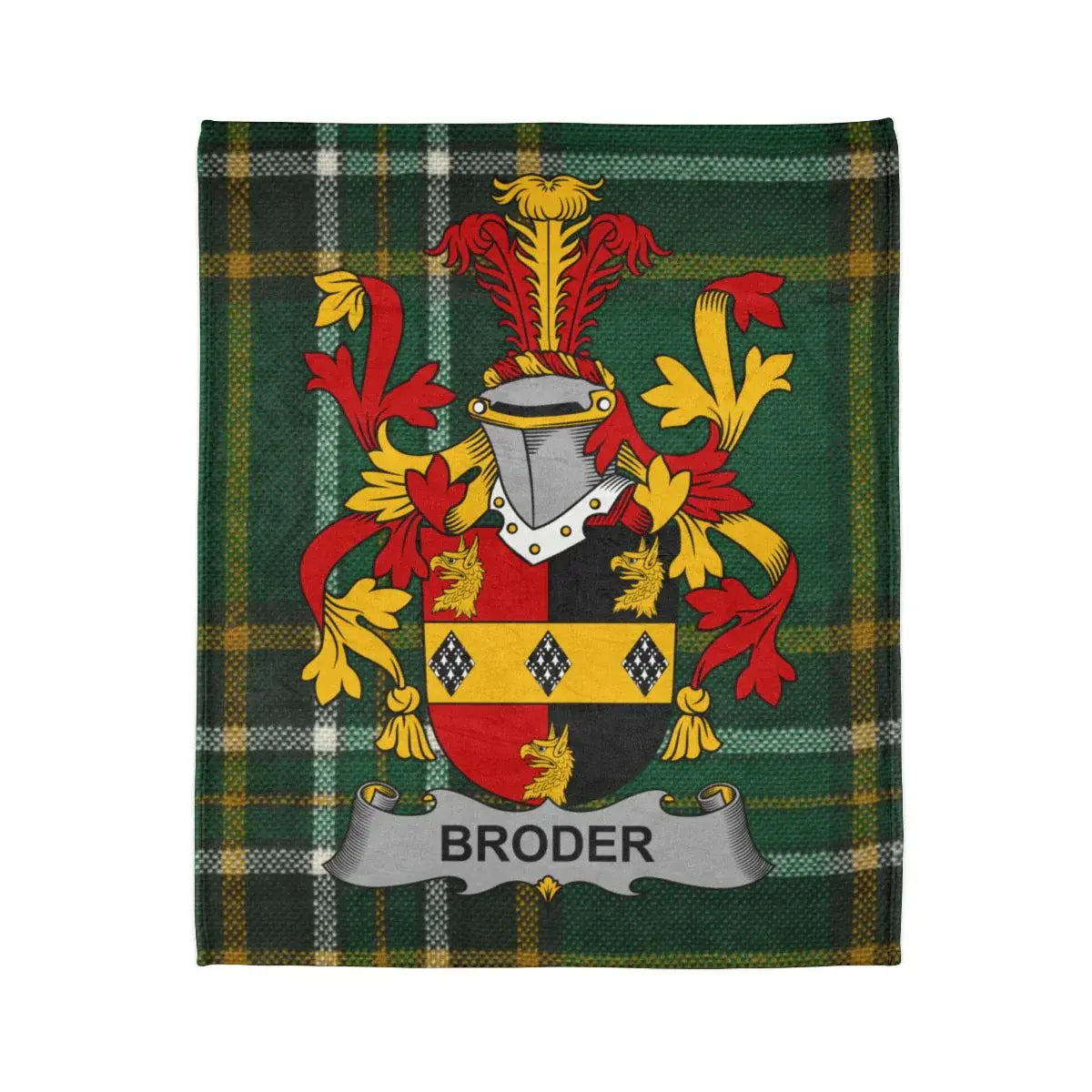 Custom Broder Family Crest Green Plaid Sherpa Blanket