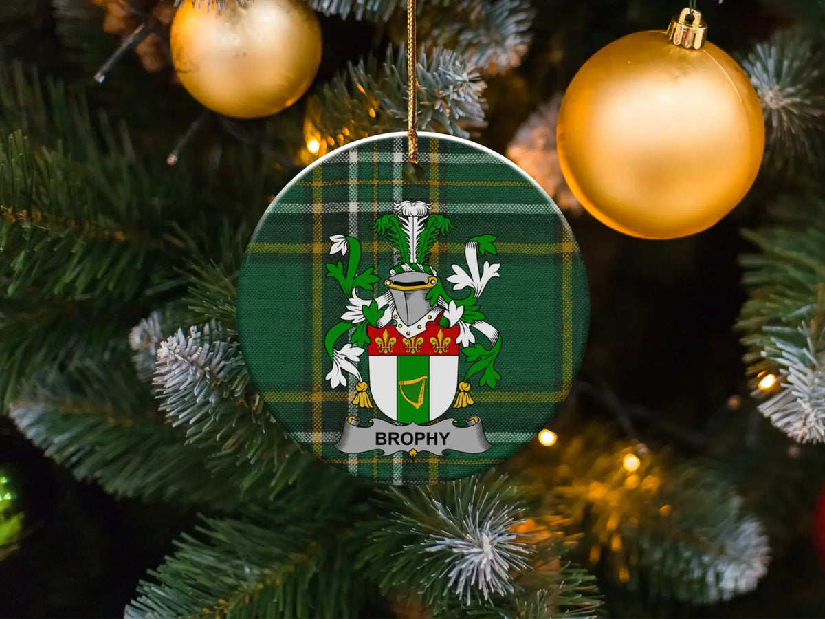 Brophy Irish surname Christmas ornament with gold hanging cord