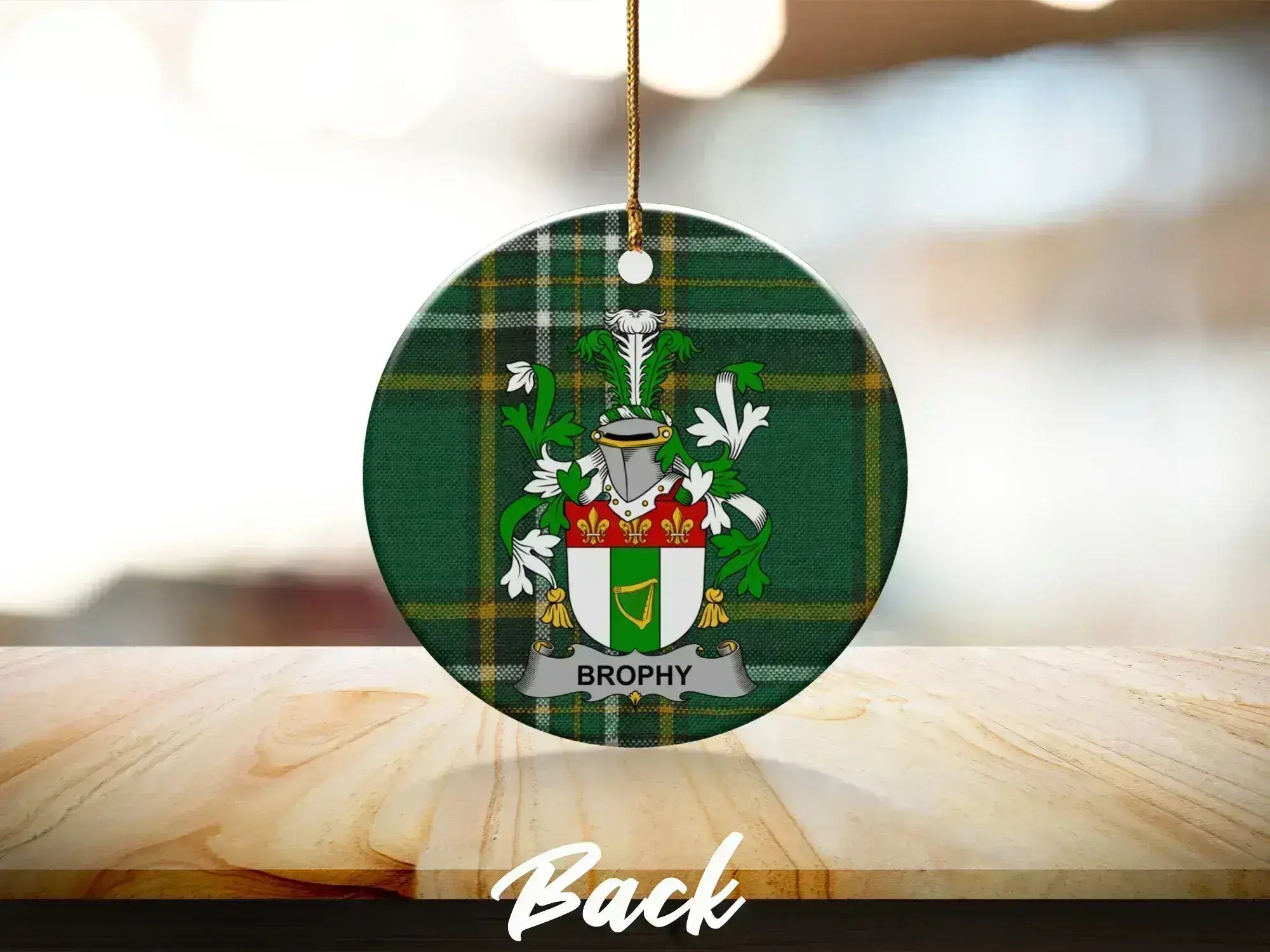 Brophy family crest tartan ceramic ornament ready for the tree