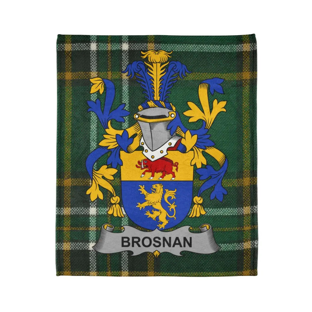 Brosnan Family Crest Green and Yellow Plaid Blanket