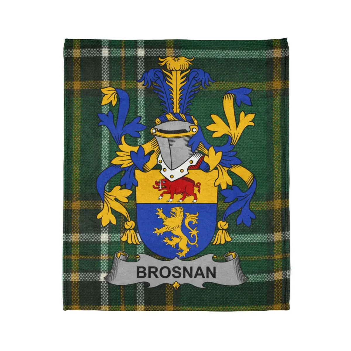 Brosnan Family Crest Green and Yellow Plaid Blanket