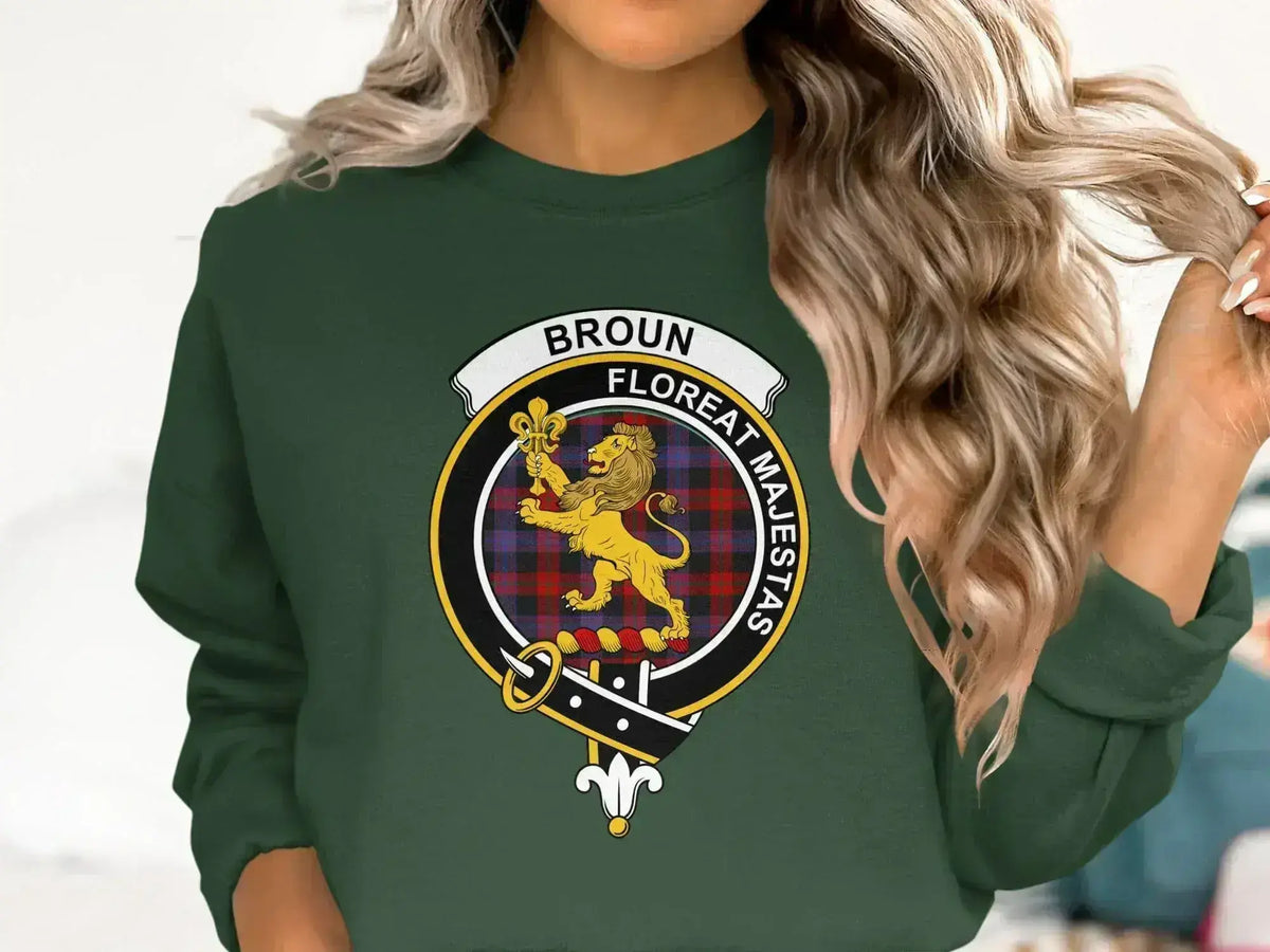 Broun clan crest tartan sweatshirt front design