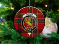 Broun ceramic ornament with family-name crest on a tartan-background design