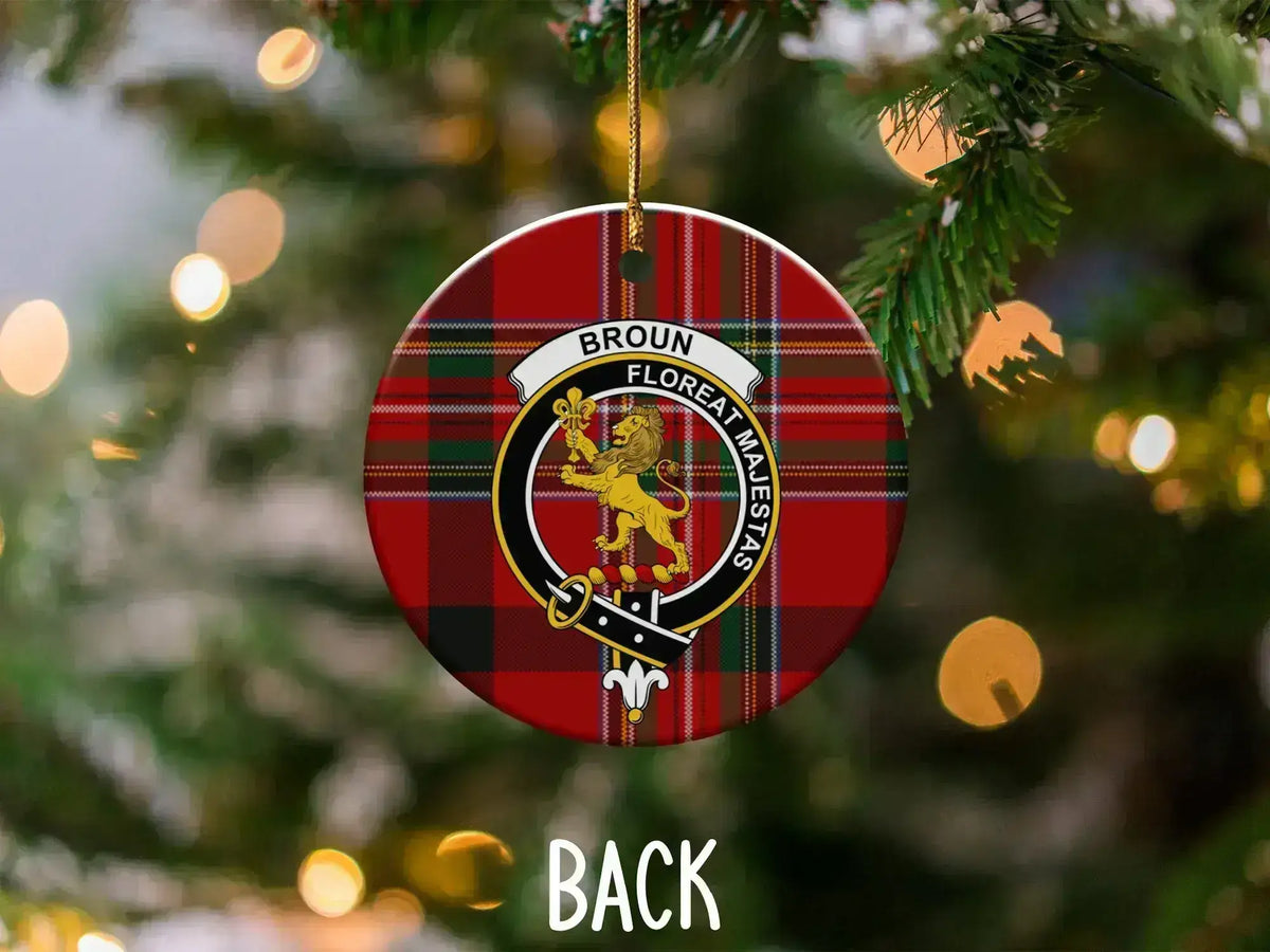 Broun Scottish heritage ceramic ornament shown from an alternate product view
