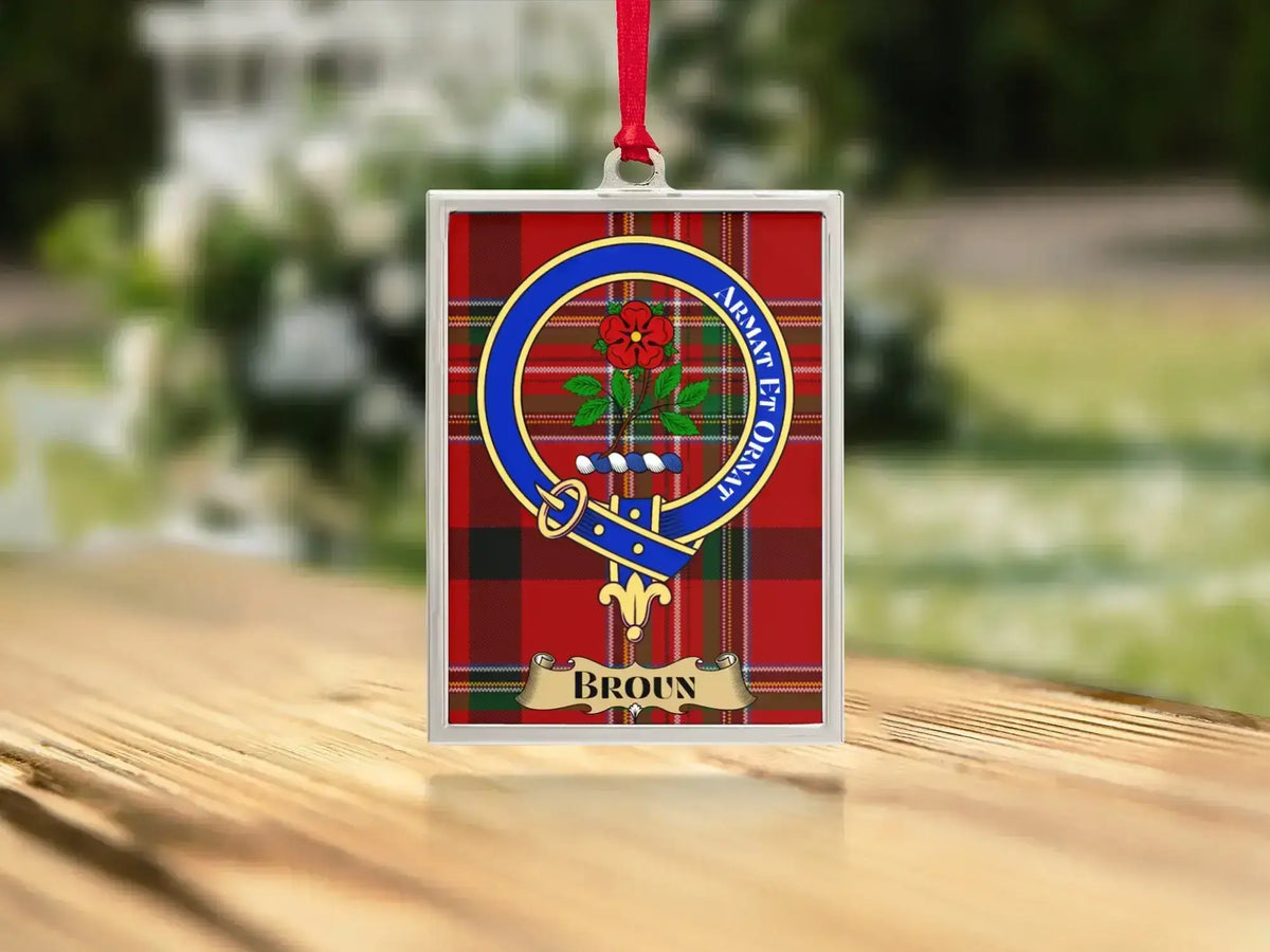 Broun Scottish heritage framed ornament shown from an alternate product view