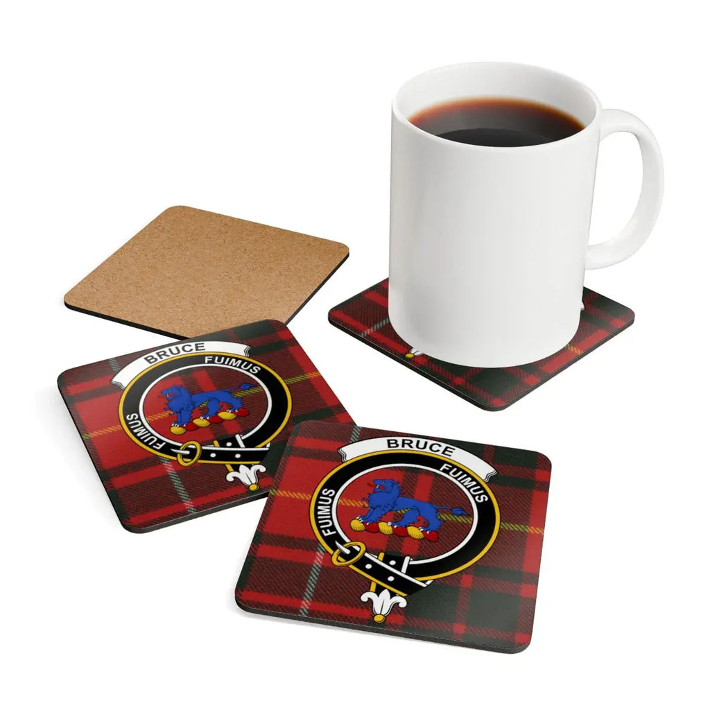 Bruce Fuimus tartan coasters for beverages — set of four cork coasters with clan design