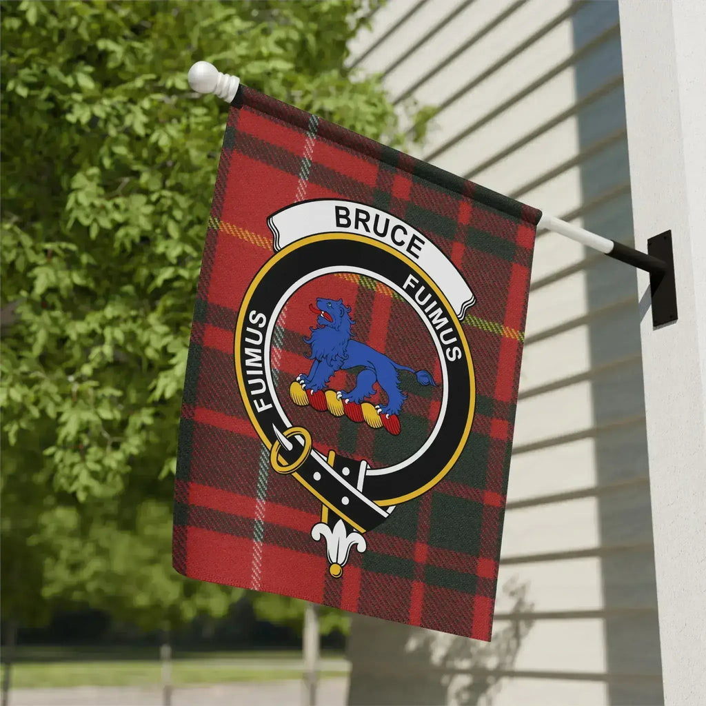 Bruce clan crest tartan garden flag 12x18 inches — poly poplin-canvas with red-yellow design