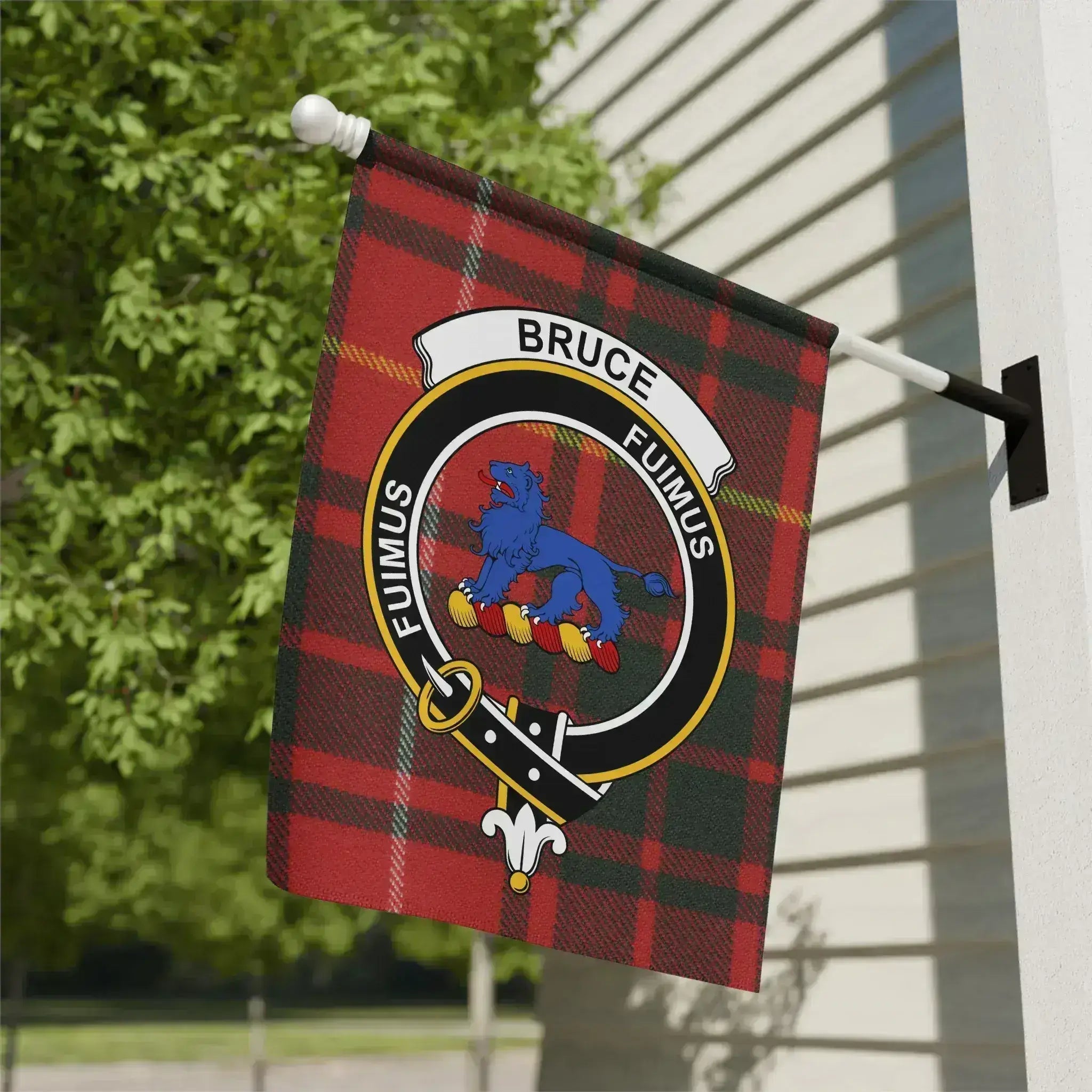 Bruce clan crest tartan garden flag 12x18 inches — poly poplin-canvas with red-yellow design